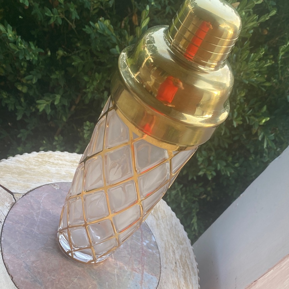 🤍💛Altuzarra 18k Diamond Lattice Pattern Glass Cocktail Shaker Bar ware🤍💛